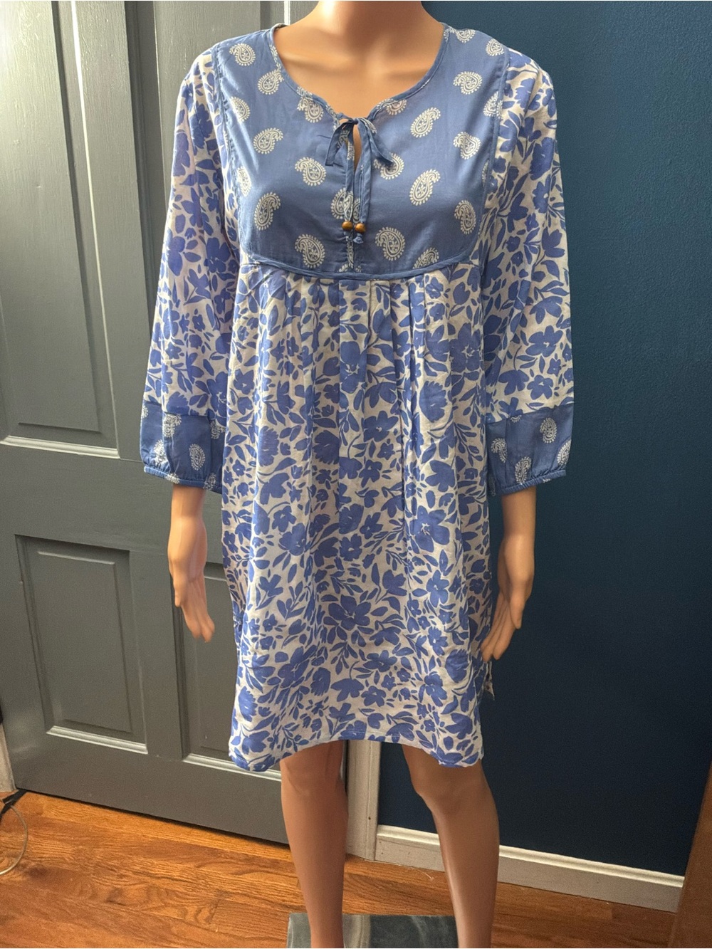 PJ Salvage Blue and White Floral Long-Sleeve Dress